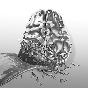 3d 液态金属飞溅在大脑上作为概念科学器官风险成功药品技术图表创新头脑组织图片