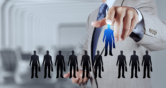 商务人士用手选择人 作为人力资源的标志性会议老板歧视管理领导者团体团队管理人员男人社交商业图片