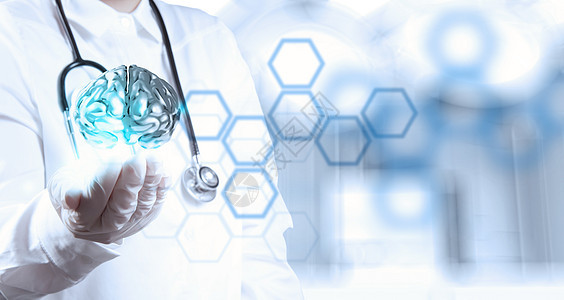 神经科医生手表显示金属大脑与计算机界面的连接白色病人药品治疗师实习生职业从业者护理学家男人图片