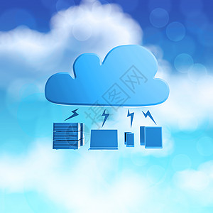 教育云作为让步的蓝天背景上的 3d 云计算图图标电脑服务器草图作坊教育绘画网络技术计算界面背景