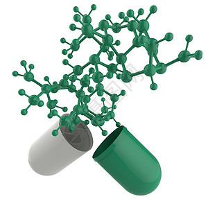绿色药用胶囊及分子结构保健卫生止痛药心理学科学药店药片处方治愈蓝色图片