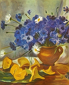 美丽的花朵油画植物群植物水彩问候语紫色花束艺术品植物学叶子礼物图片