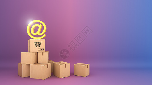 许多纸箱出现  signal 网上购物或购物主义概念 3D投影图片