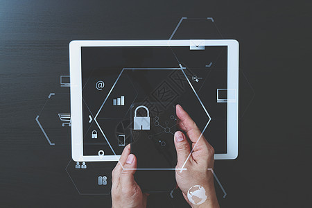 网络安全互联网和网络概念 商务人士手贮存蓝色商业隐私机密虚拟现实手指犯罪技术密码图片