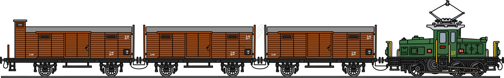 逆向电动列车运输车辆铁路机器货运绿色车皮拖拉机机车卡通片图片