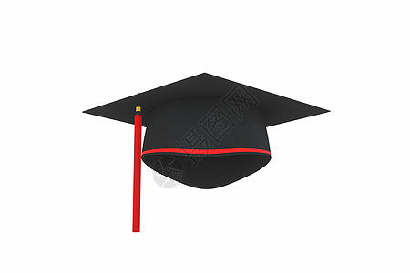 白色背景的研究生帽 3D感化红色帽子知识大学流苏智慧学者学校单身汉渲染图片