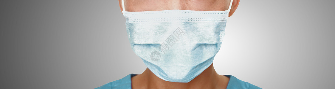 冠状病毒外科口罩医生戴面罩抗冠状病毒横幅全景医疗专业预防装备图片