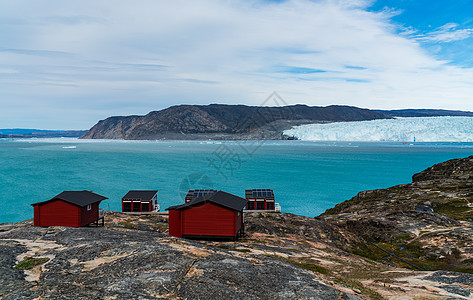 格陵兰冰川自然景观 有著名的Eqi冰川和小木屋城市峡湾房子地球游客全球房屋酒店冰山世界图片