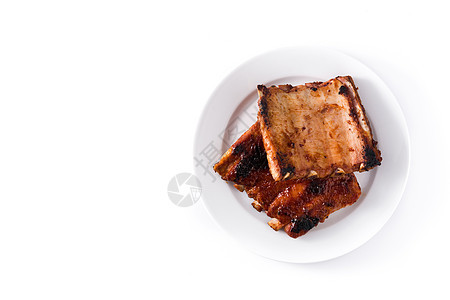 白底隔离的灰色烧烤肋骨桌子食物牛肉石头猪肉味道迷迭香图片