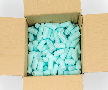 蓝色泡沫塑料颗粒包装邮寄船运白色货运材料花生纸板盒子邮件图片