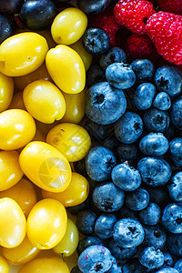 黄莓和蓝浆果混合 夏季麦芽水果 贝里布局覆盆子饮食果汁李子收藏食物市场甜点团体营养图片