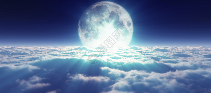 满月云上方插图环境渲染魔法月亮蓝色天堂动画动画片满月旅行图片