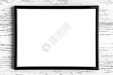 白色木制桌上的黑色黑相框 摘要背景f图片
