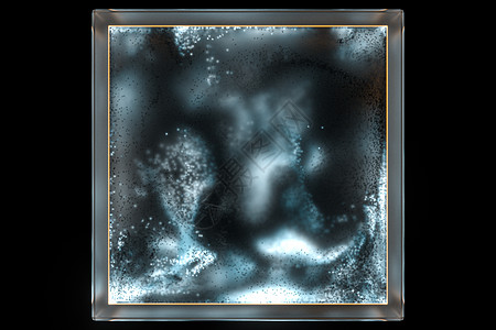 里面有发光粒子的冰霜玻璃立方体 3D放大辉光冷藏蓝色正方形水晶渲染耀斑冻结盒子毛玻璃图片