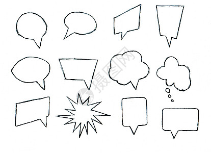 用于文本和聊天的一组手画语音泡泡图片