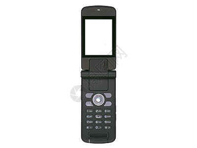 白色背景上孤立的旧黑手用手机图片