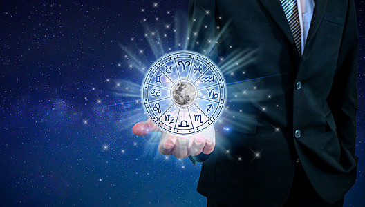 星座圈内的十二生肖 占星术在天空中有许多星星和月亮占星术和星座概念天文学宇宙日历女士蓝色魔法月亮车轮星系插图图片