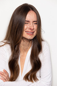 哭泣的女人哭泣真实的情绪 抑郁忧郁不快乐的女孩湿眼图片
