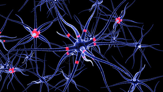 3D 在黑色背景上生成神经元 Nerve 细胞会发出红光 背景是清晰的图片