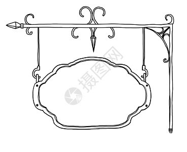 古老的空白商店牌手画出可爱线条艺术插图图片