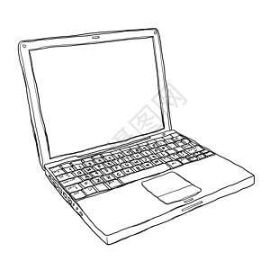 笔记本电脑绘画可爱线条艺术插图机动性互联网键盘桌面办公室技术监视器商业钥匙展示图片