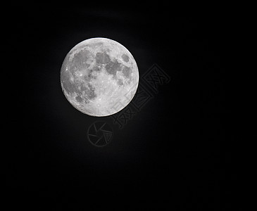从北半球用望远镜看到的满月特写 黑色背景图片