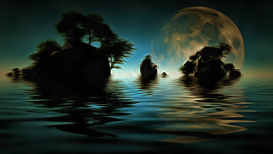 岛屿环境时间星系艺术反射月亮阴影戏剧性日落精神图片