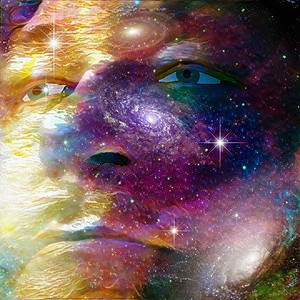 宇宙的面孔想像力天空天堂艺术艺术品冥想上帝拼贴画星星插图图片
