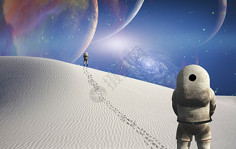 白色沙漠星球上的宇航员太空人数字地平线戏剧孤独沙丘星星星云星系潜意识图片