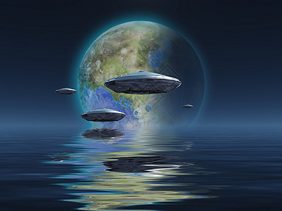 飞往新地形化家的航班反射殖民地飞船蓝色地平线飞碟天堂地球化星系气氛图片