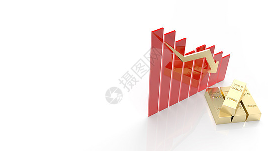 黄金金条和图表箭头下方的黄金价格3d成功库存插图数据统计商业进步市场利润速度背景
