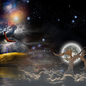 神秘的地貌构成月亮戏剧性航班黑暗天气自由危险艺术天空魔法图片