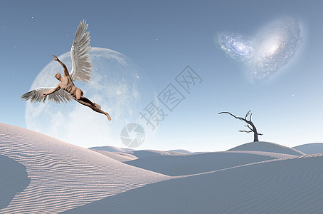 天使飞过超真实的沙漠图片