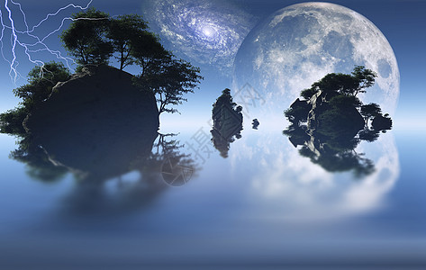 岛屿闪电星系戏剧性孤独环境月亮海洋虚幻天空时间高清图片