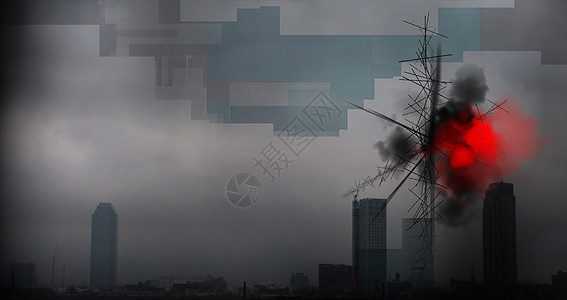 神秘烟雾城市插图黑色外星人摩天大楼建筑物概念房子景观天际图片