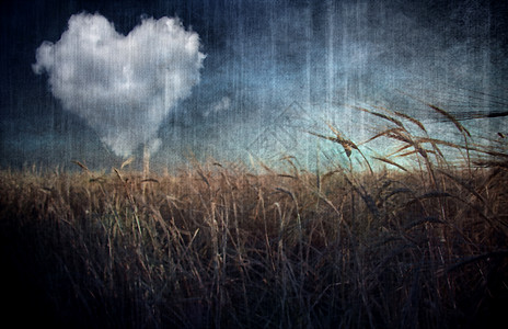 云的形状地上的心云情怀自由想像力闪电插图幸福草地土地情感心形背景