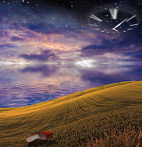 红鞋海洋天空日落小时风景草地公园琥珀色支撑科学图片