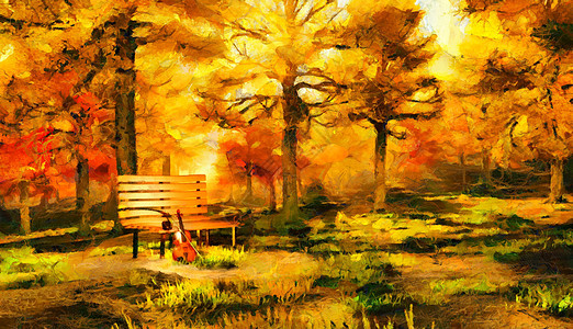 秋季音乐印象派中提琴旋律音乐会绘画艺术乐器印象阳光叶子图片