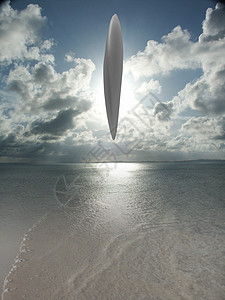 UFO在水面上盘旋地平线波浪星际运输海滩飞碟星系小说海岸世界图片