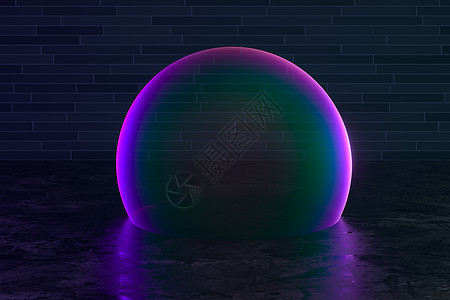 紫色泡泡在地板上 底底深 3D造影球体讲台渲染展示俱乐部风景地面气泡彩虹圆圈图片