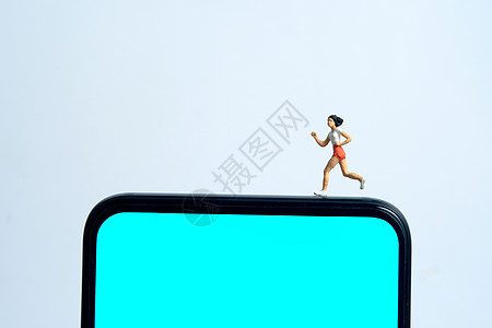 运行和慢跑跟踪应用程序概念 一个胖男人家庭速度界面用户屏幕健身房运动雕像数字手表活动图片