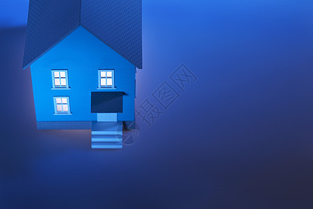 发光模型房财产对象玩具繁荣生长贷款样板房抵押蓝色影棚背景图片
