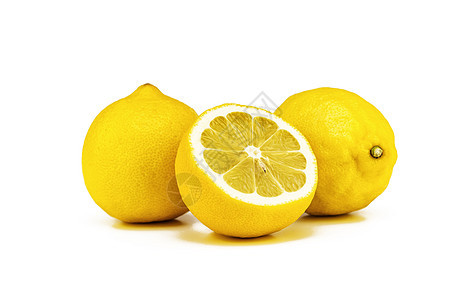 两全黄柠檬 一切半 白色背景的图片