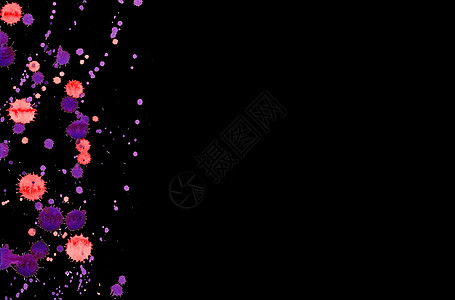 五颜六色的抽象水彩纹理与飞溅和飞溅 黑色背景上孤立的红色和紫色油漆滴渍 海报 传单 名片的垃圾设计元素 剪切路径插图创造力刷子墨图片