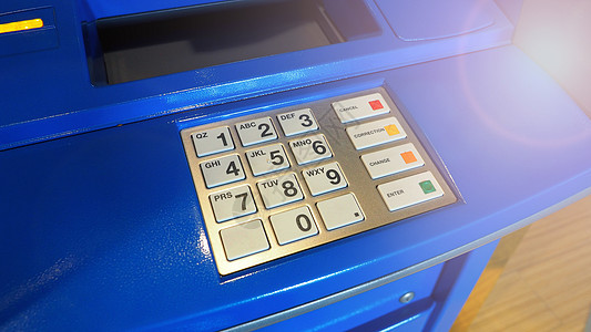 ATM 自动取款机特写订金现金电脑银行按钮软垫顾客金融商业男人图片