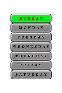 星期日以红色标注在周列的天数内指示牌灰色黑色注意力白色口音坡度色调绿色图片