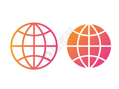 粉红色矢量颜色多彩的全球土薄线图标图片