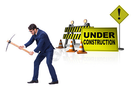 您的网页正在构筑中的概念Name互联网男人工具警告商业工程师维修进步木板项目图片