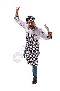 男性厨师孤立在白色背景上丈夫午餐厨房工作桌子食物餐厅平底锅帽子围裙图片
