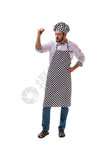 男性厨师孤立在白色背景上丈夫厨房工作餐厅平底锅男人食物午餐盘子职业图片